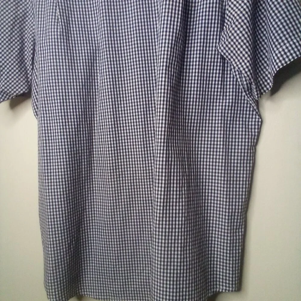 Club Room Shirt Men XL Button Down Short Sleeve Plaid Gingham Black White